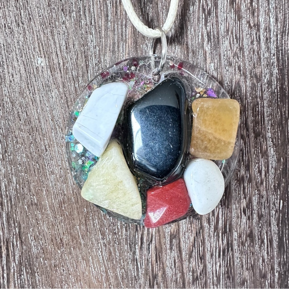 Hand Crafted Artisan Pendant gemstones wire wrapped on necklace cord OOAK 
4273